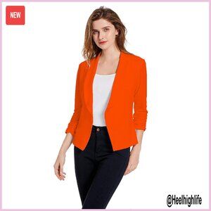 Soft Stretchy Lightweight Cardigan Blazer 3/4 Ruched Sleeve Business Casual